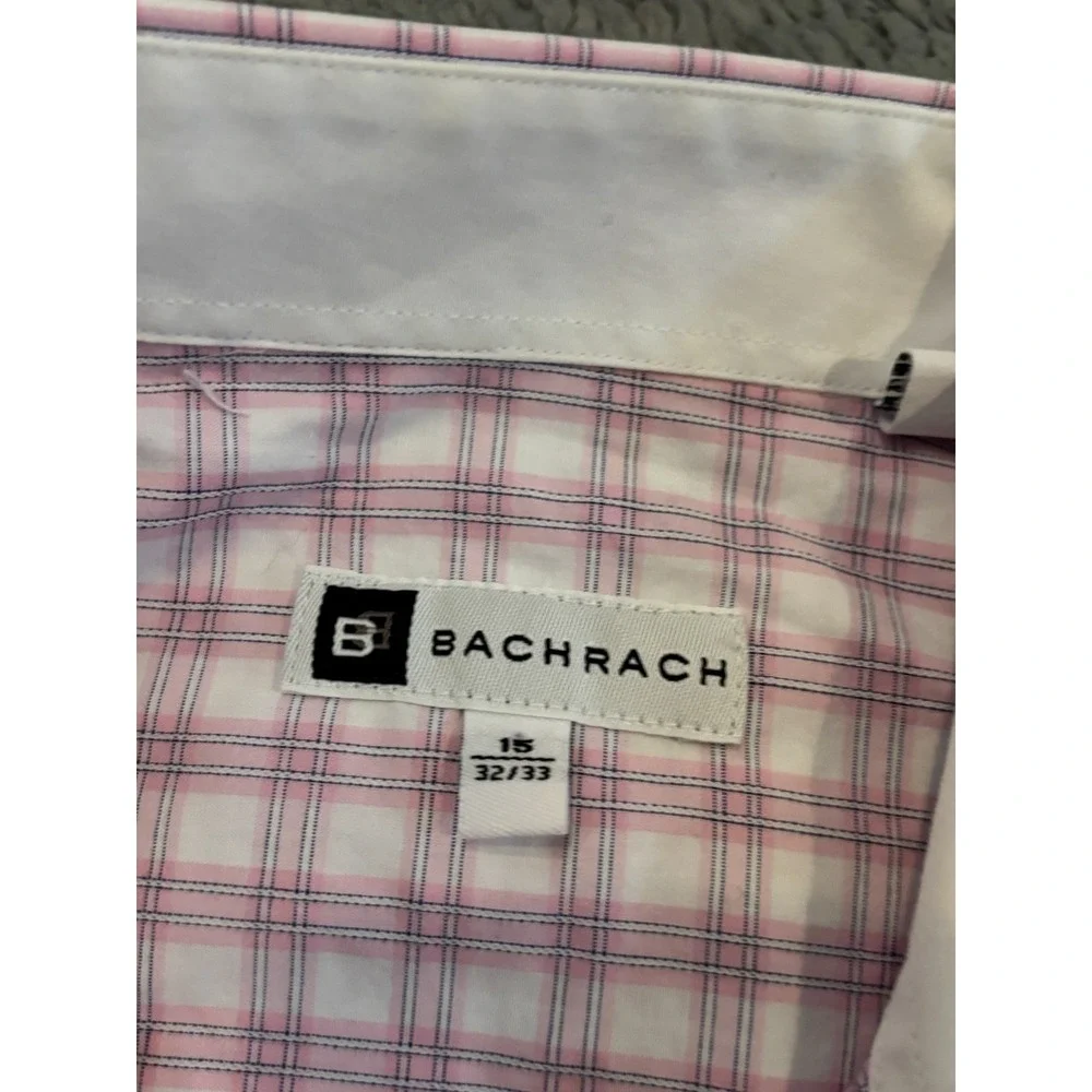 Bachrach Mens Dress Shirt 15 32/33 Pink Plaid Long Sleeve Button Career Office